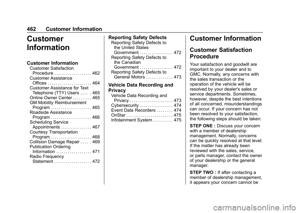 GMC SIERRA DENALI 2020  Owners Manual GMC Sierra/Sierra Denali Owner Manual (GMNA-Localizing-U.S./Canada/
Mexico-13337776) - 2020 - CRC - 8/27/19
462 Customer Information
Customer
Information
Customer Information
Customer SatisfactionProc