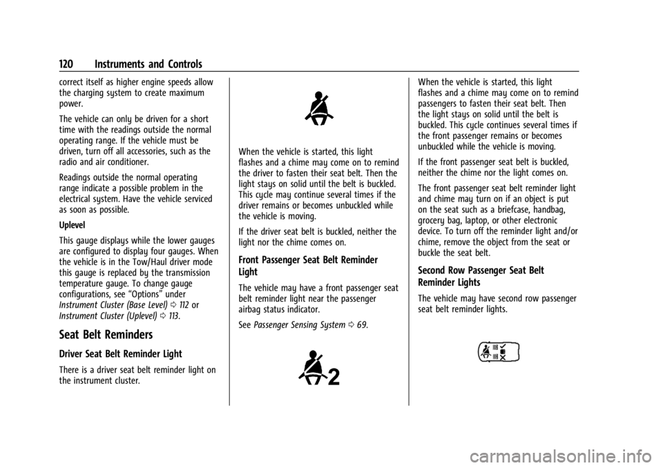 GMC SIERRA DENALI 2024  Owners Manual GMC Sierra/Sierra Denali 2500 HD/3500 HD Owner Manual (GMNA-
Localizing-U.S./Canada-16908340) - 2024 - CRC - 12/15/22
120 Instruments and Controls
correct itself as higher engine speeds allow
the char