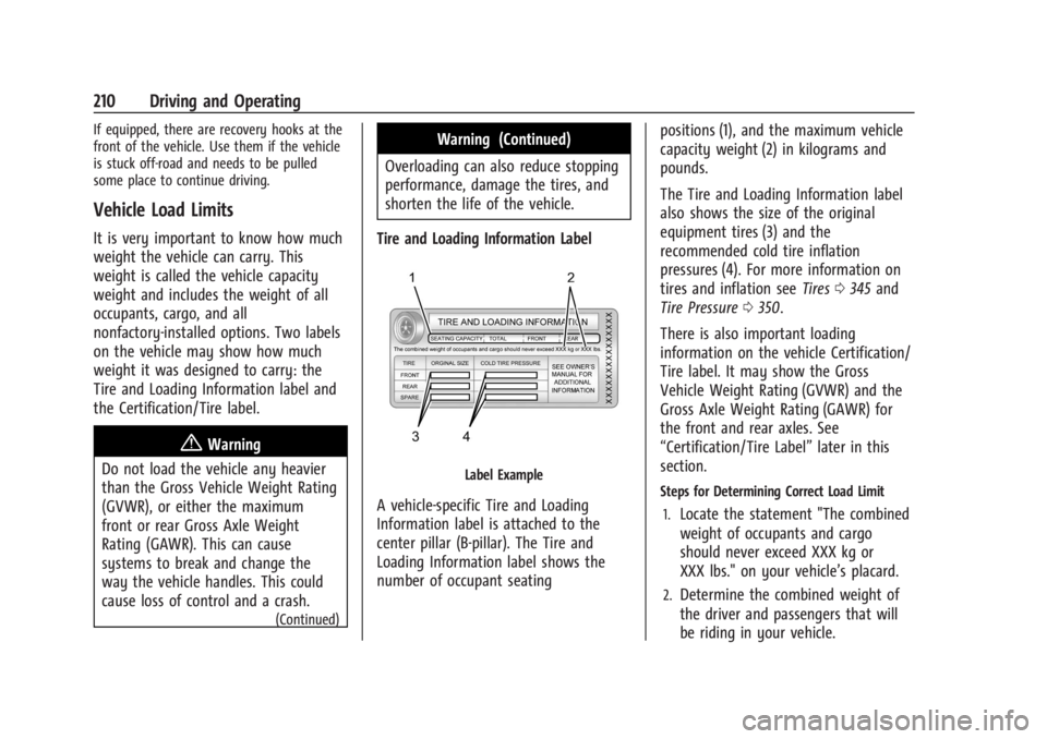 GMC SIERRA DENALI 2024  Owners Manual GMC Sierra/Sierra Denali 2500 HD/3500 HD Owner Manual (GMNA-
Localizing-U.S./Canada-16908340) - 2024 - CRC - 12/13/22
210 Driving and Operating
If equipped, there are recovery hooks at the
front of th