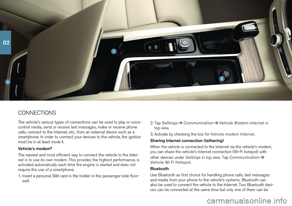 VOLVO XC60 2018 Quick Guide CONNECTIONS The vehicle's various types of connections can be used to play or voice- control media, send or receive text messages, make or receive phonecalls, connect to the Internet, etc., from a VOLVO XC60 2018 Quick Guide CONNECTIONS The vehicle's various types of connections can be used to play or voice- control media, send or receive text messages, make or receive phonecalls, connect to the Internet, etc., from a