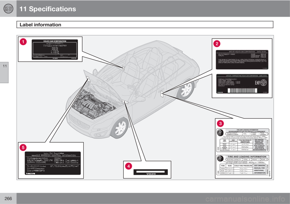 VOLVO C30 2011  Owner´s Manual 11 Specifications
Label information 
11
266 