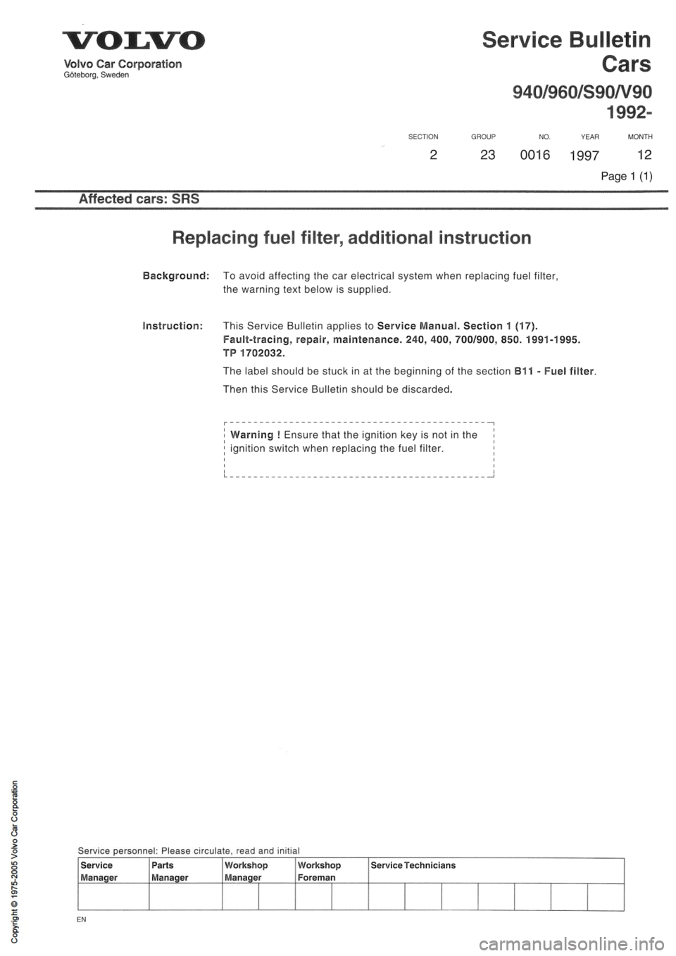 VOLVO 850 1991  Service Repair Manual 