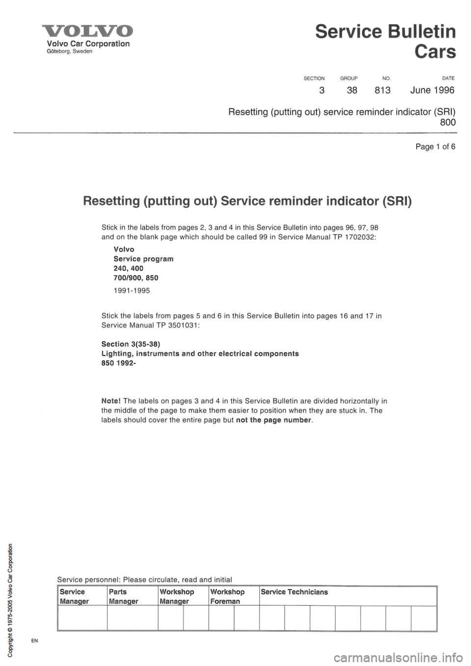 VOLVO 850 1991  Service Repair Manual 