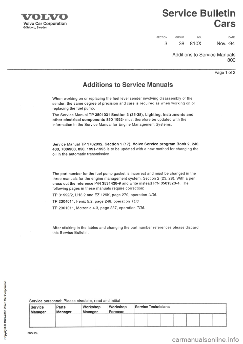 VOLVO 850 1991  Service Repair Manual 