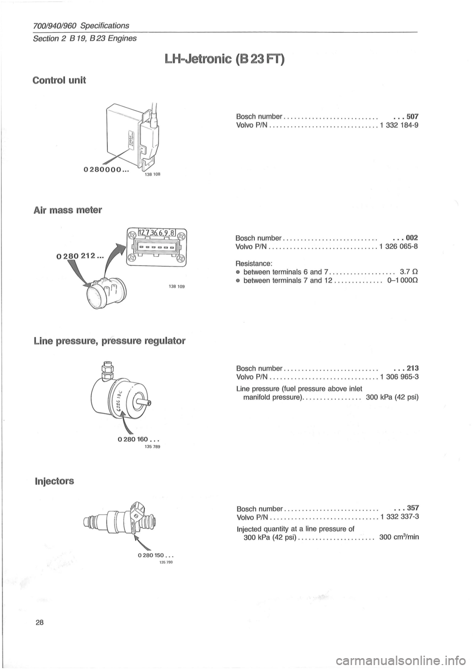 VOLVO 940 1982 Service Repair Manual 70019401960 Specifications
Section
2 B 19, B 23 Engines
LH-Jetronic (823 FT)
Control unit
Bosch number . . . . . . . . . . . . . . . . . . . . . . . . . . . . .. 507
Volvo PIN ......... VOLVO 940 1982 Service Repair Manual 70019401960 Specifications
Section
2 B 19, B 23 Engines
LH-Jetronic (823 FT)
Control unit
Bosch number . . . . . . . . . . . . . . . . . . . . . . . . . . . . .. 507
Volvo PIN .........