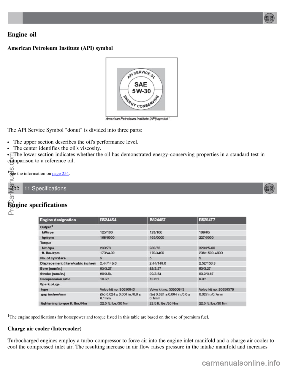 VOLVO S40 2008  Owners Manual Engine  oil
American Petroleum  Institute (API) symbol
The API Service Symbol "donut" is divided into three parts:
 The upper section describes the oils performance level.
 The center  identifies the