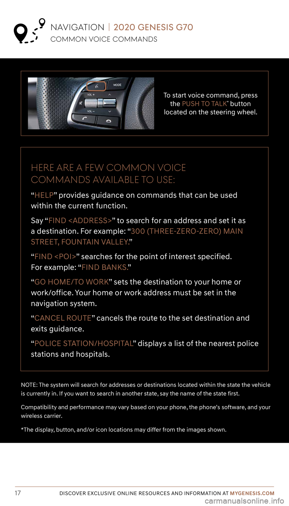 GENESIS G70 2020 Getting Started Guide Tier 1 – VDS Icons
Voice
Activation Bluetooth
TPMSBatter\f Window
\befog 1 Window
\befog 2
App ClockSteering
Adjustments Light
Gear
Seat
Adjusting Air
Media 1 Fuel
Automatic
Transmission Manual
Tra GENESIS G70 2020 Getting Started Guide Tier 1 – VDS Icons
Voice
Activation Bluetooth
TPMSBatter\f Window
\befog 1 Window
\befog 2
App ClockSteering
Adjustments Light
Gear
Seat
Adjusting Air
Media 1 Fuel
Automatic
Transmission Manual
Tra