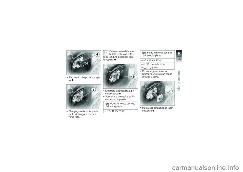 BMW MOTORRAD K 1200 GT 2007  Instruktionsbok (in Swedish) Staccare il collegamento a spi-
na4.
Disimpegnare la staffa elasti-
ca 5dai fissaggi e ribaltarla
verso lalto. Lallineamento della staf-
fa della molla può differi-
re dalla figura a seconda della
