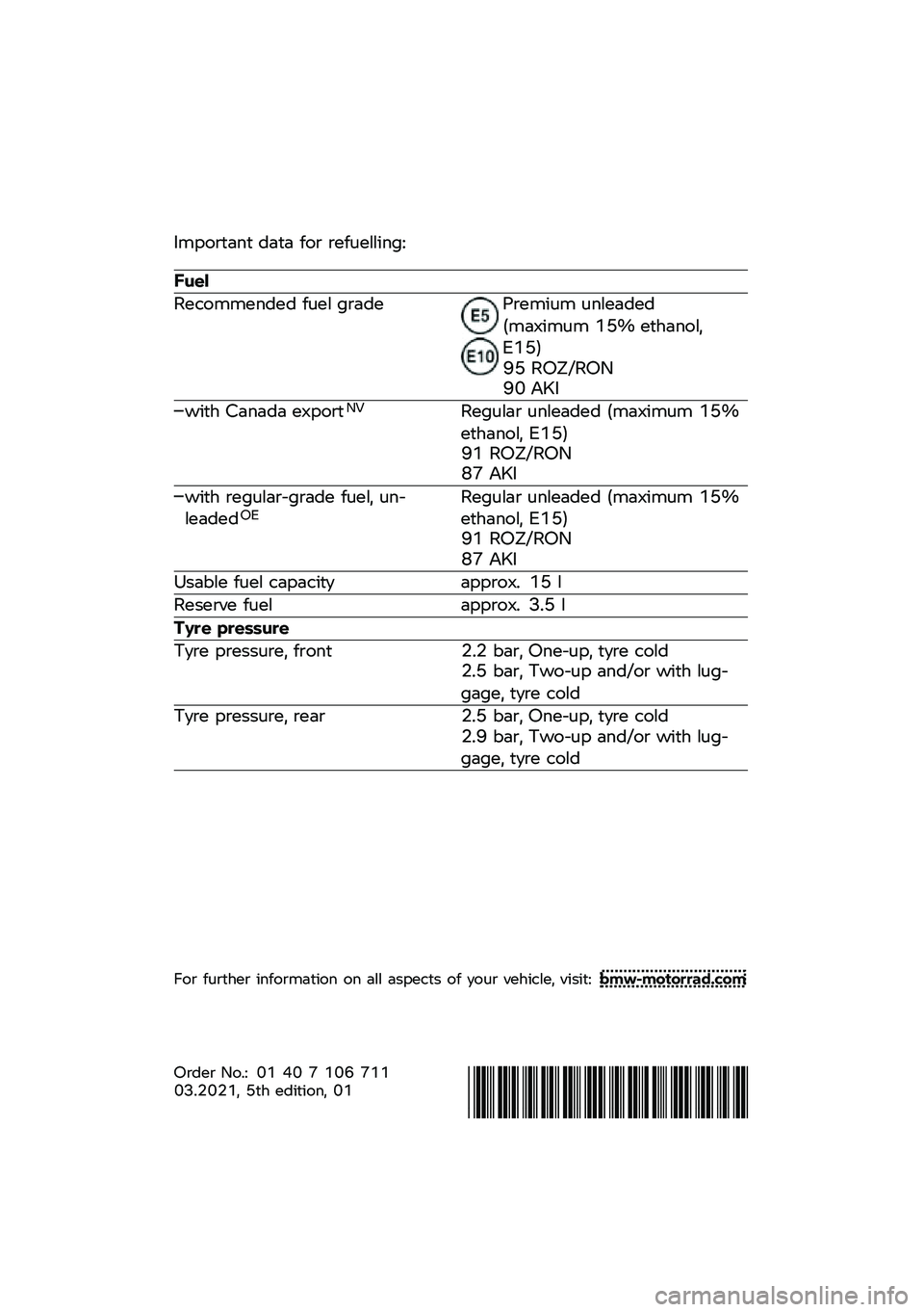 BMW MOTORRAD F 850 GS 2021  Riders Manual (in English) ������
��\f�
 ���
� ��� ��������	�\f��<
����
���
�����\f��� ���� ����������	�� ��\f����������+�	��� �1�=�? ��
�\b��\f���%�*�1�=�!�@�= �