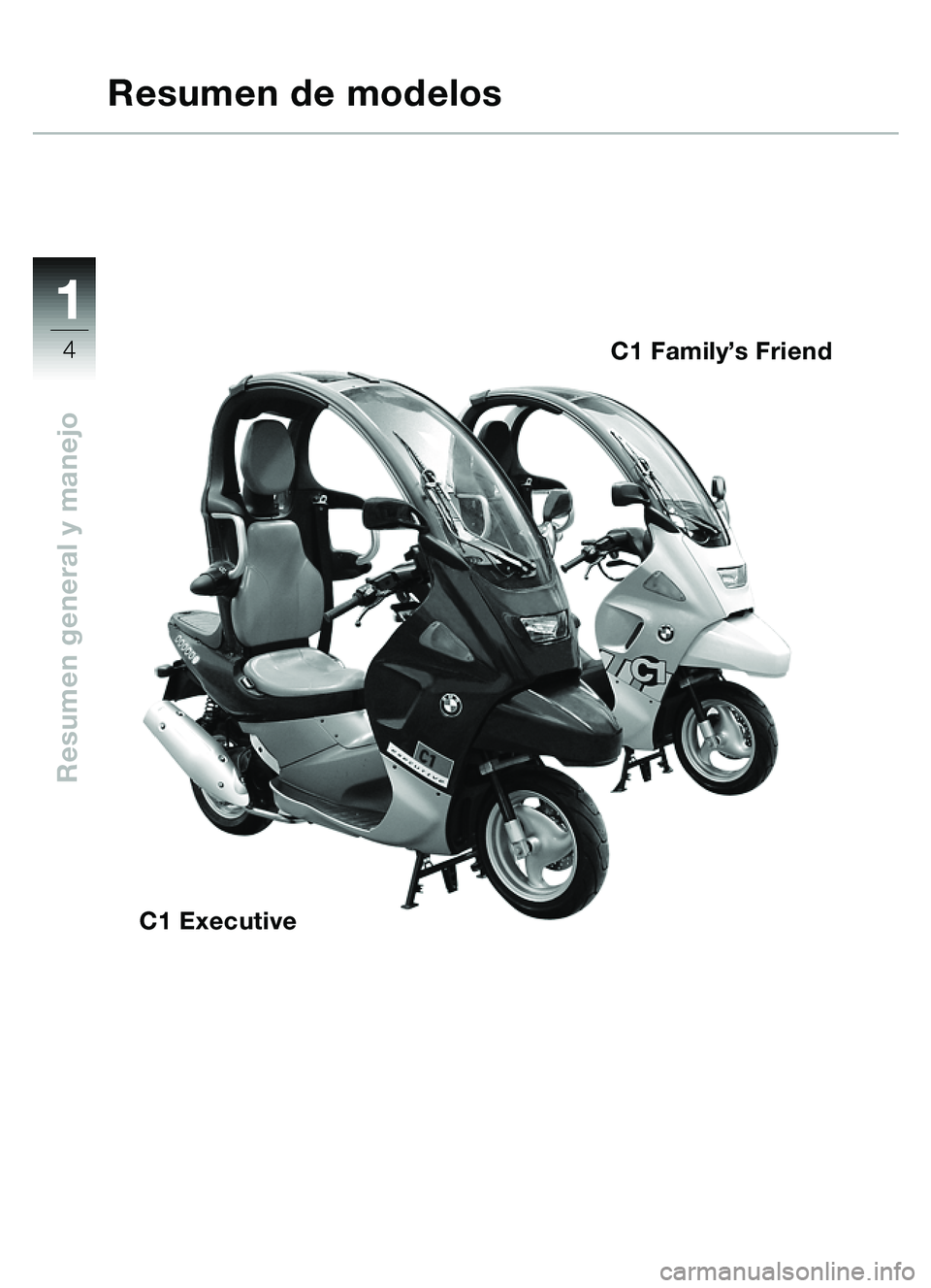 BMW MOTORRAD C1 2000  Manual de instrucciones (in Spanish) 11
4
Resumen general y manejo
Resumen de modelos
C1 Family’s Friend
C1 Executive
 