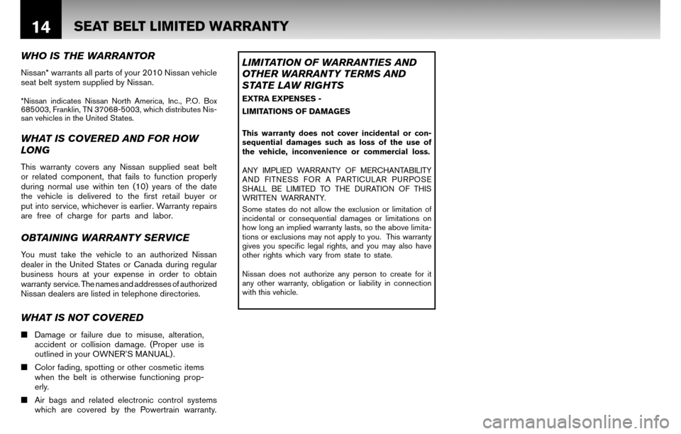 NISSAN CUBE 2010 3.G Warranty Booklet 