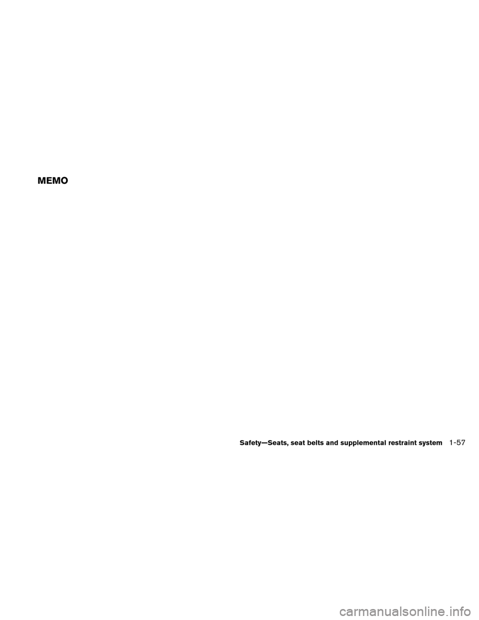 NISSAN VERSA HATCHBACK 2010 1.G Owners Manual MEMO
Safety—Seats, seat belts and supplemental restraint system1-57 