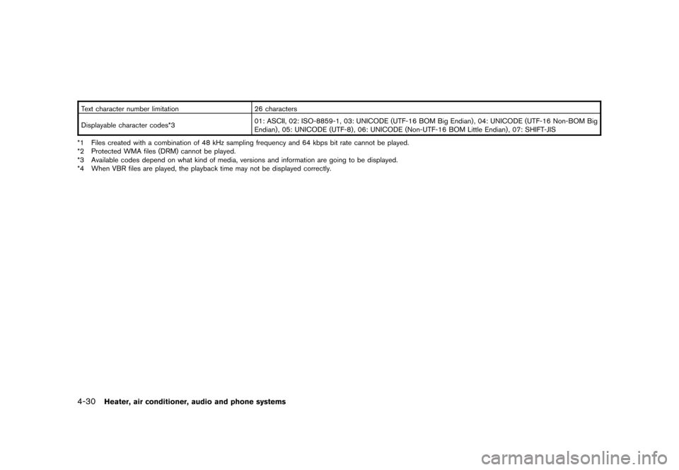 NISSAN CUBE 2011 3.G Owners Manual Black plate (176,1)
Model "Z12-D" EDITED: 2010/ 9/ 27
Text character number limitation26 characters
Displayable character codes*3 01: ASCII, 02: ISO-8859-1, 03: UNICODE (UTF-16 BOM Big Endian) , 04: U