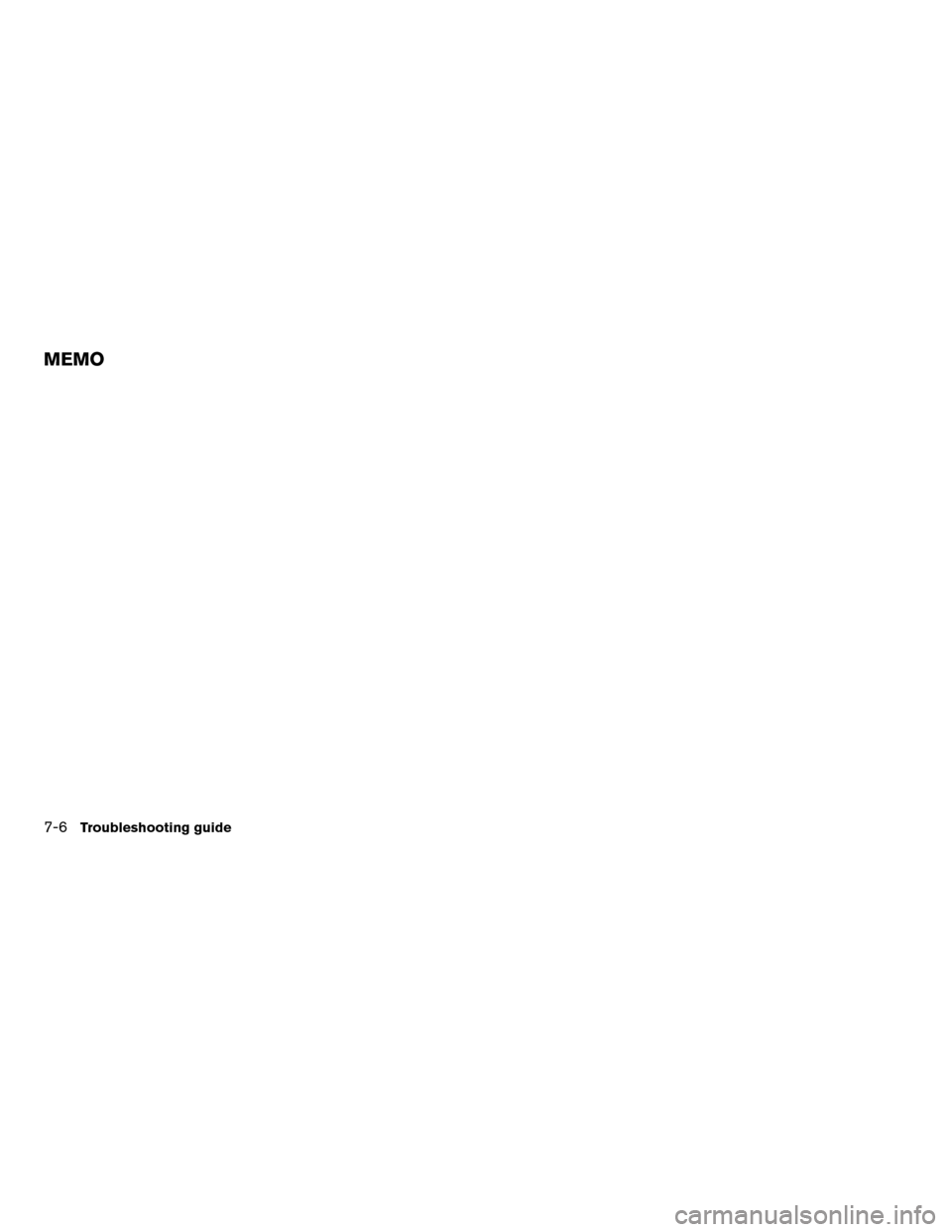 NISSAN VERSA 2012 1.G LC Navigation Manual 7-6Troubleshooting guide
MEMO 
