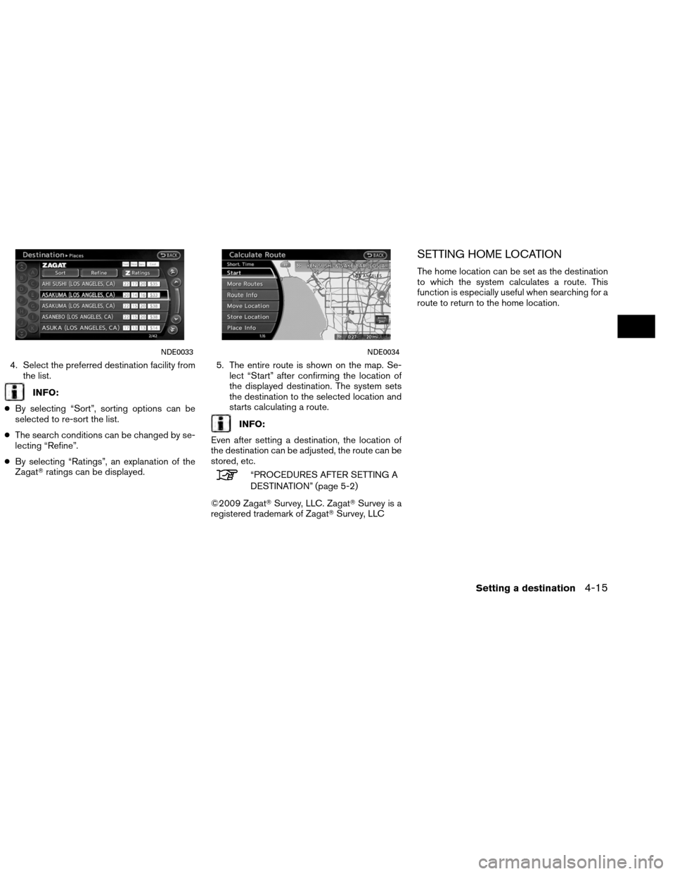NISSAN ALTIMA COUPE 2013 D32 / 4.G Navigation Manual 4. Select the preferred destination facility fromthe list.
INFO:
● By selecting “Sort”, sorting options can be
selected to re-sort the list.
● The search conditions can be changed by se-
lecti NISSAN ALTIMA COUPE 2013 D32 / 4.G Navigation Manual 4. Select the preferred destination facility fromthe list.
INFO:
● By selecting “Sort”, sorting options can be
selected to re-sort the list.
● The search conditions can be changed by se-
lecti