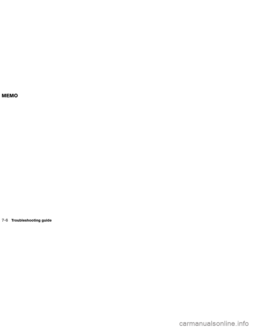 NISSAN VERSA 2016 2.G LC1 Navigation Manual 7-6Troubleshooting guide
MEMO 