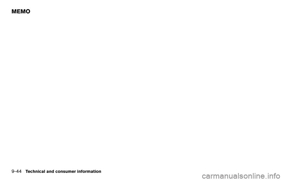 NISSAN TITAN 2013 1.G Owners Manual MEMO
9-44Technical and consumer information 
