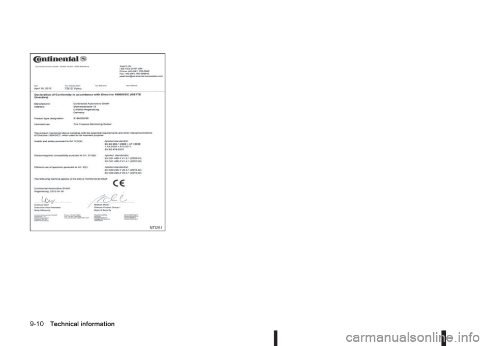 NISSAN QASHQAI 2014  Owner´s Manual NTI251
9-10Technical information 