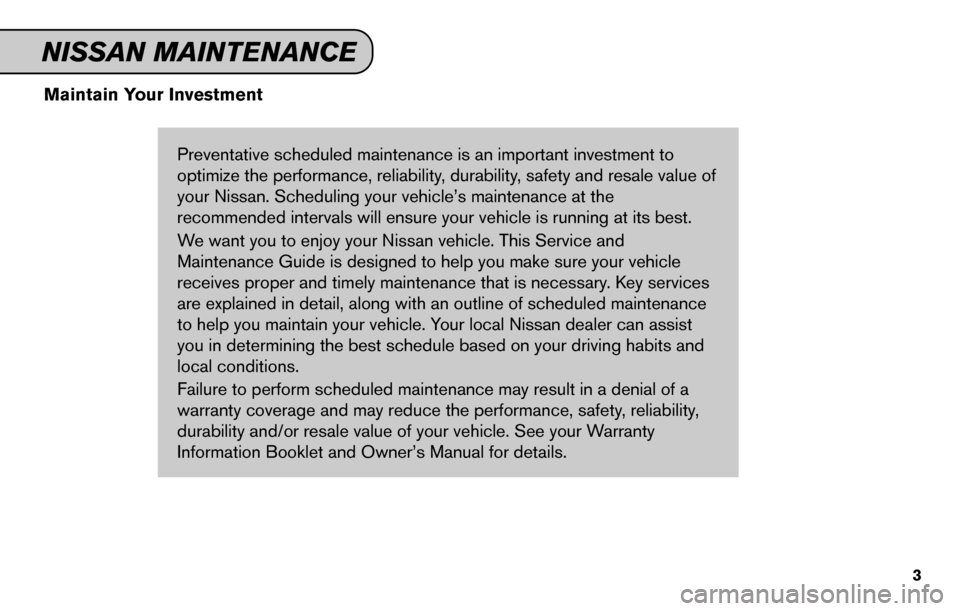 NISSAN GT-R 2015 R35 Service And Maintenance Guide Maintain Your InvestmentPreventative scheduled maintenance is an important investment to
optimize the performance, reliability, durability, safety and resale value of
your Nissan. Scheduling your vehi NISSAN GT-R 2015 R35 Service And Maintenance Guide Maintain Your InvestmentPreventative scheduled maintenance is an important investment to
optimize the performance, reliability, durability, safety and resale value of
your Nissan. Scheduling your vehi