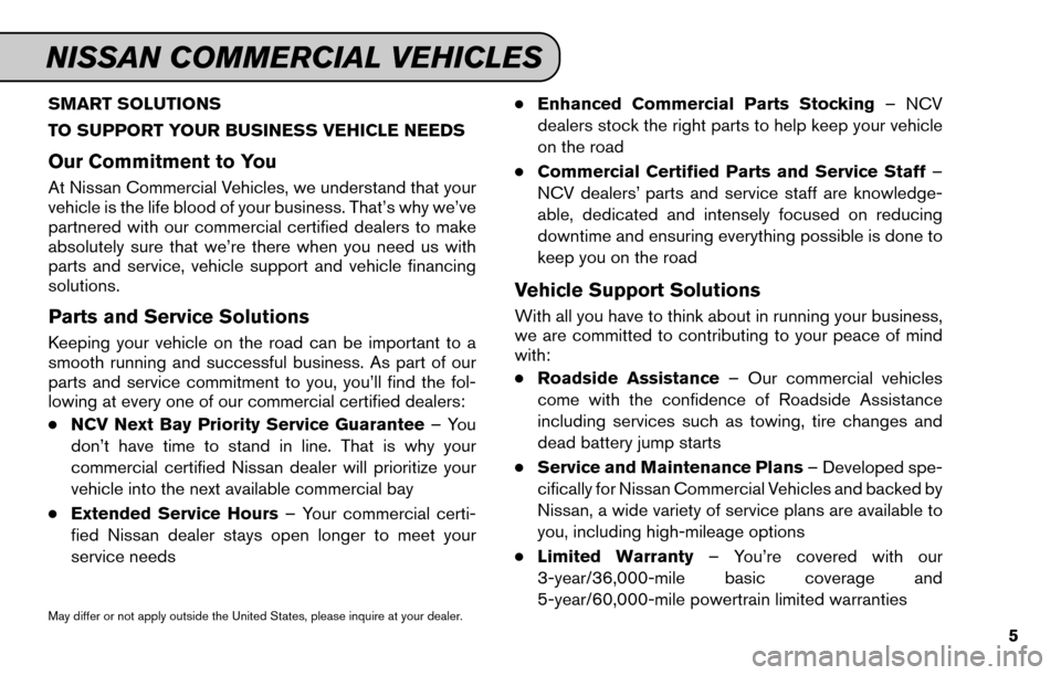 NISSAN GT-R 2015 R35 Service And Maintenance Guide SMART SOLUTIONS
TO SUPPORT YOUR BUSINESS VEHICLE NEEDS
Our Commitment to You
At Nissan Commercial Vehicles, we understand that your
vehicle is the life blood of your business. That’s why we’ve
par NISSAN GT-R 2015 R35 Service And Maintenance Guide SMART SOLUTIONS
TO SUPPORT YOUR BUSINESS VEHICLE NEEDS
Our Commitment to You
At Nissan Commercial Vehicles, we understand that your
vehicle is the life blood of your business. That’s why we’ve
par
