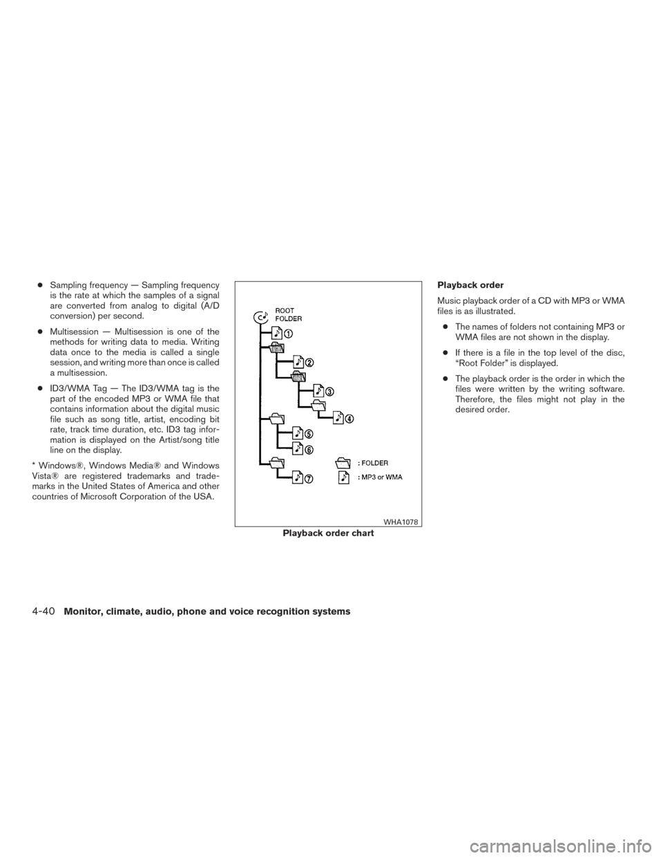 NISSAN ARMADA 2015 1.G Owners Manual ●Sampling frequency — Sampling frequency
is the rate at which the samples of a signal
are converted from analog to digital (A/D
conversion) per second.
● Multisession — Multisession is one of NISSAN ARMADA 2015 1.G Owners Manual ●Sampling frequency — Sampling frequency
is the rate at which the samples of a signal
are converted from analog to digital (A/D
conversion) per second.
● Multisession — Multisession is one of