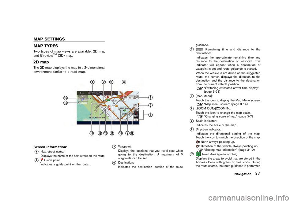 NISSAN LEAF 2015 1.G Navigation Manual ������
�> �(�G�L�W� ����� �� �� �0�R�G�H�O� �1�D�Y�L��(�9 �@
GUID-C5FCA318-4BBA-4D15-A857-9B542ACCC9A3
MAP TYPESGUID-8F144229-3732-40A7-B87E-81F06E4649A2Two types of map views are av