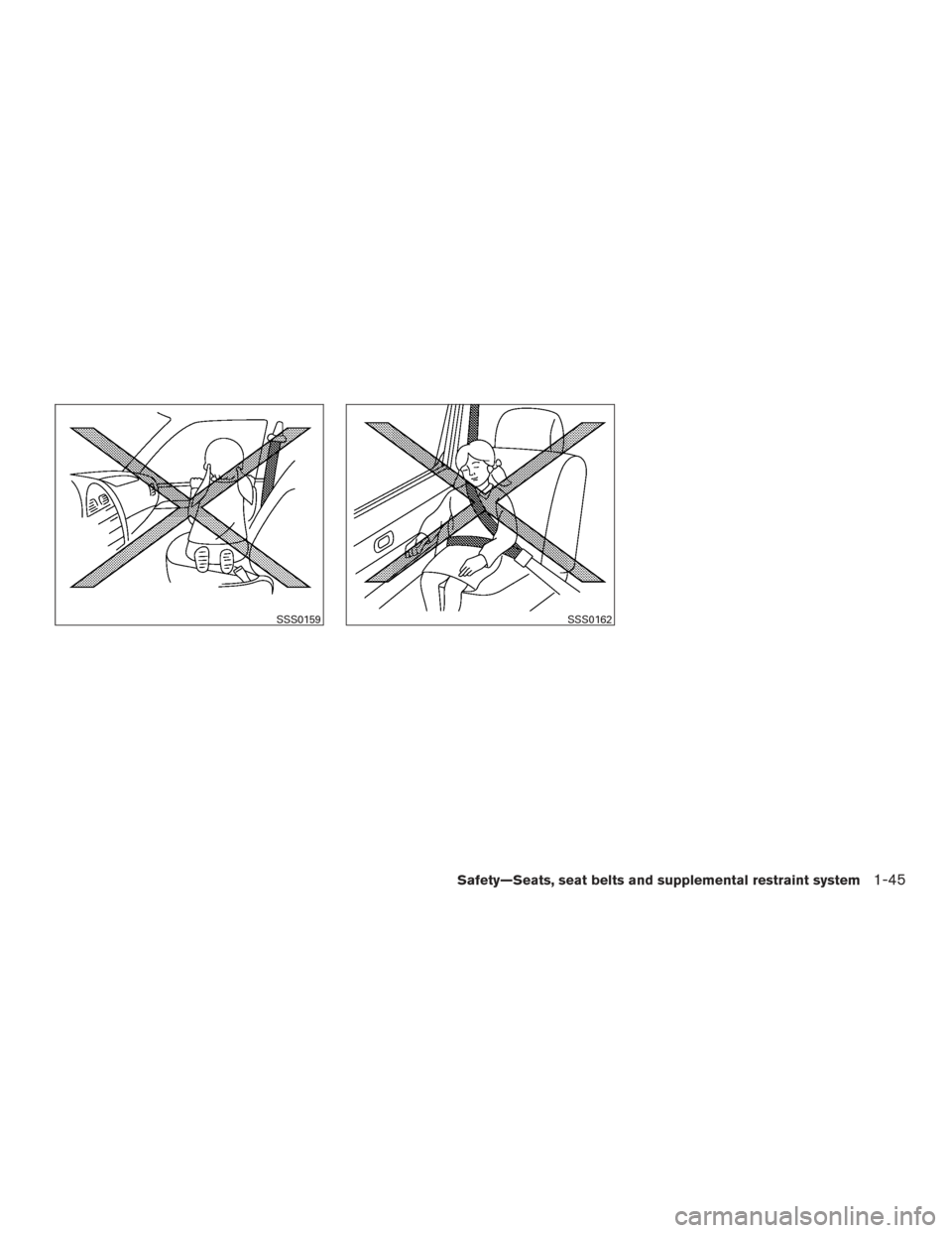 NISSAN VERSA SEDAN 2015 2.G Owners Manual SSS0159SSS0162
Safety—Seats, seat belts and supplemental restraint system1-45 