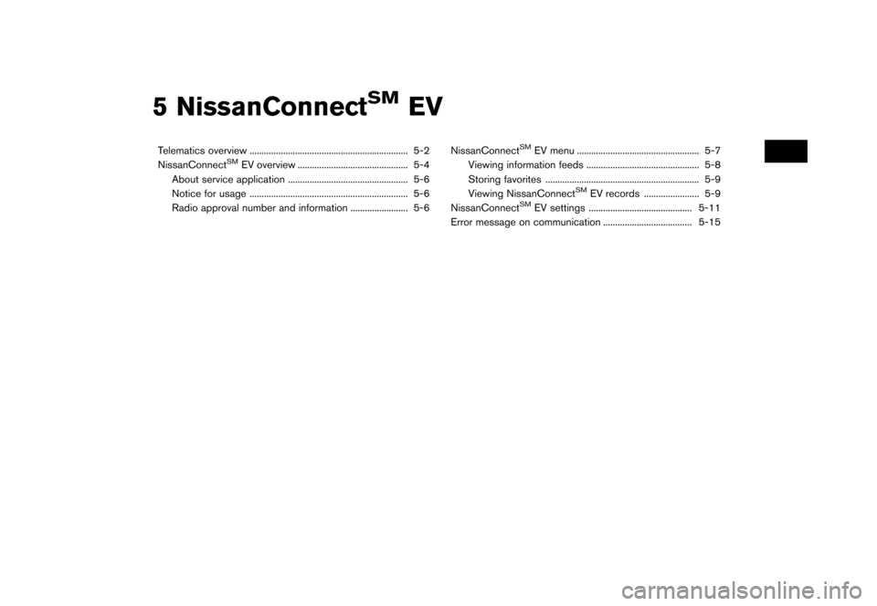 NISSAN LEAF 2016 1.G Navigation Manual �������
�> �(�G�L�W� ����� �� �� �0�R�G�H�O� �(�1�-��1 ��(�9��1�$�0��1�&�*��.�� �@
5 NissanConnectSMEV
Telematics overview...
.................................................