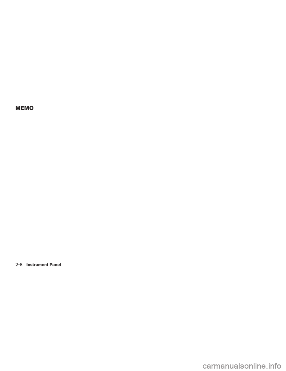NISSAN TITAN 2017 2.G Owners Manual MEMO
2-8Instrument Panel 