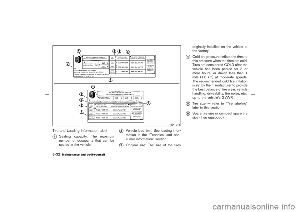 NISSAN 370Z 2009  Owners Manual SDI1948
8-32
Maintenance and do-it-yourself 