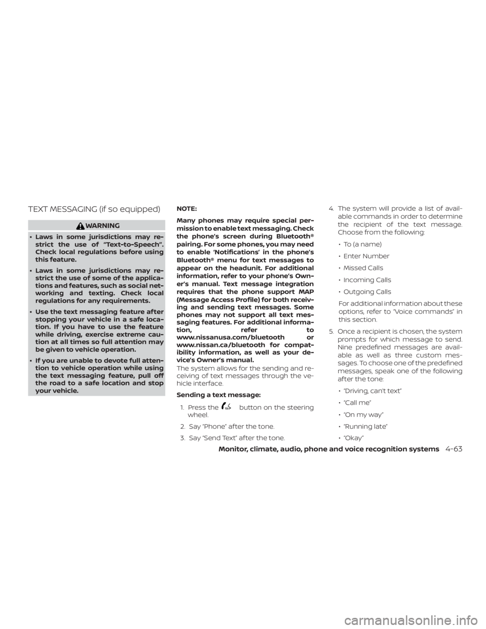 NISSAN ALTIMA SV 2018  Owners Manual TEXT MESSAGING (if so equipped) 