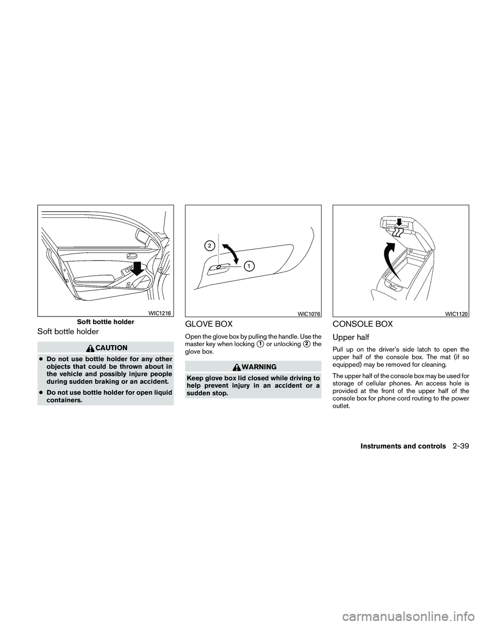 NISSAN ALTIMA 2010  Owners Manual Soft bottle holder 