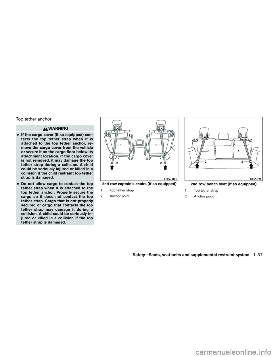 NISSAN ARMADA PLATINUM 2015  Owners Manual Top tether anchor 