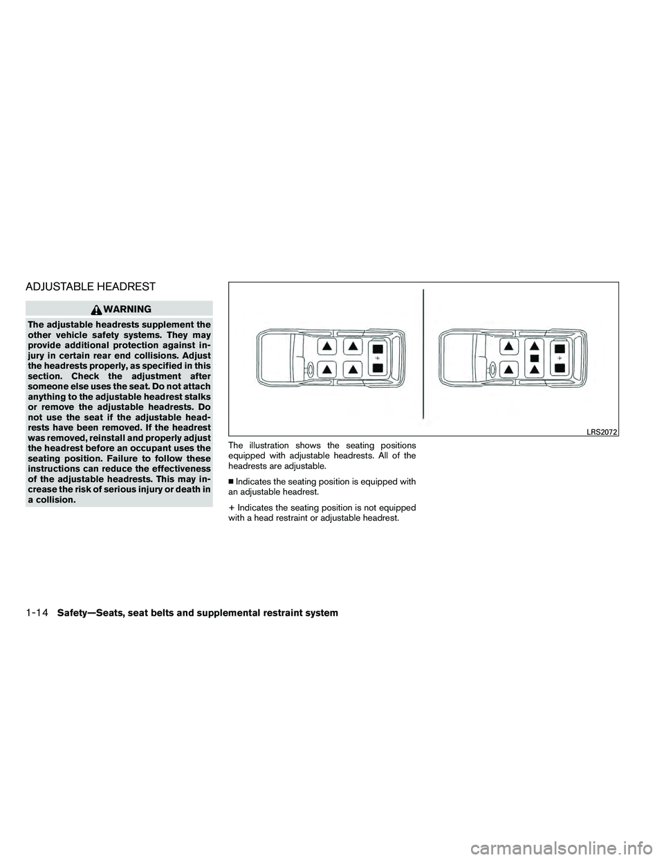 NISSAN ARMADA PLATINUM 2011  Owners Manual ADJUSTABLE HEADREST 