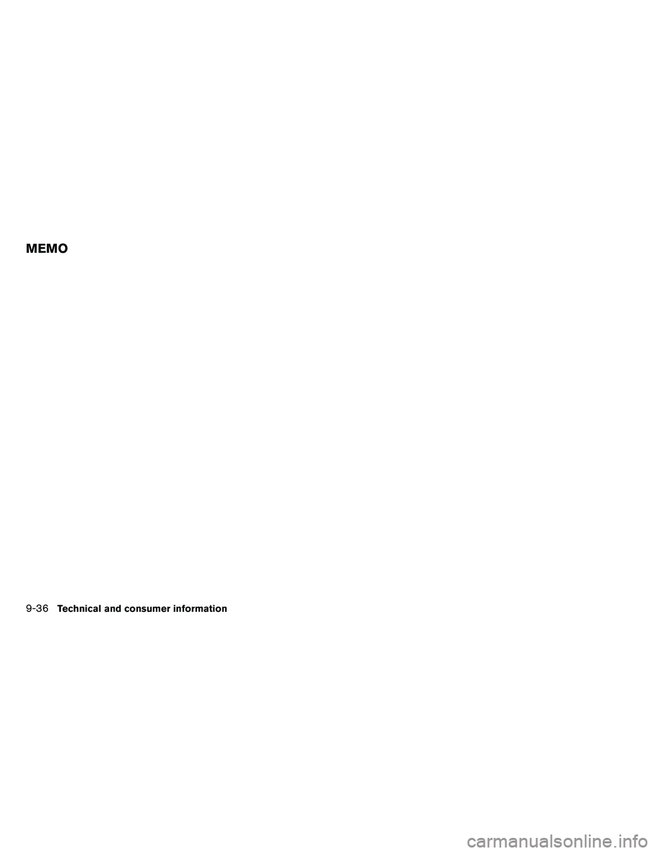 NISSAN ARMADA PLATINUM 2011  Owners Manual MEMO
9-36Technical and consumer information 
