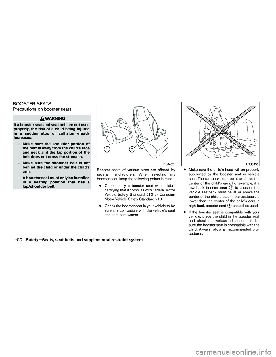 NISSAN ARMADA 2010  Owners Manual BOOSTER SEATS
Precautions on booster seats 