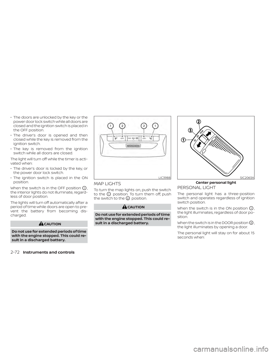 NISSAN KICKS 2021  Owners Manual • The doors are unlocked by the key or thepower door lock switch while all doors are
closed and the ignition switch is placed in
the OFF position.
• The driver’s door is opened and then closed w