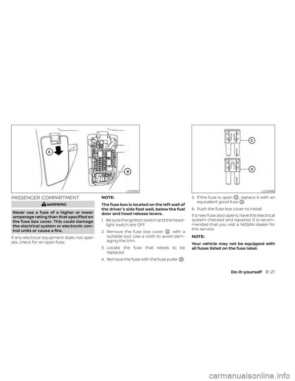 NISSAN KICKS 2021  Owners Manual PASSENGER COMPARTMENT
LDI2998 