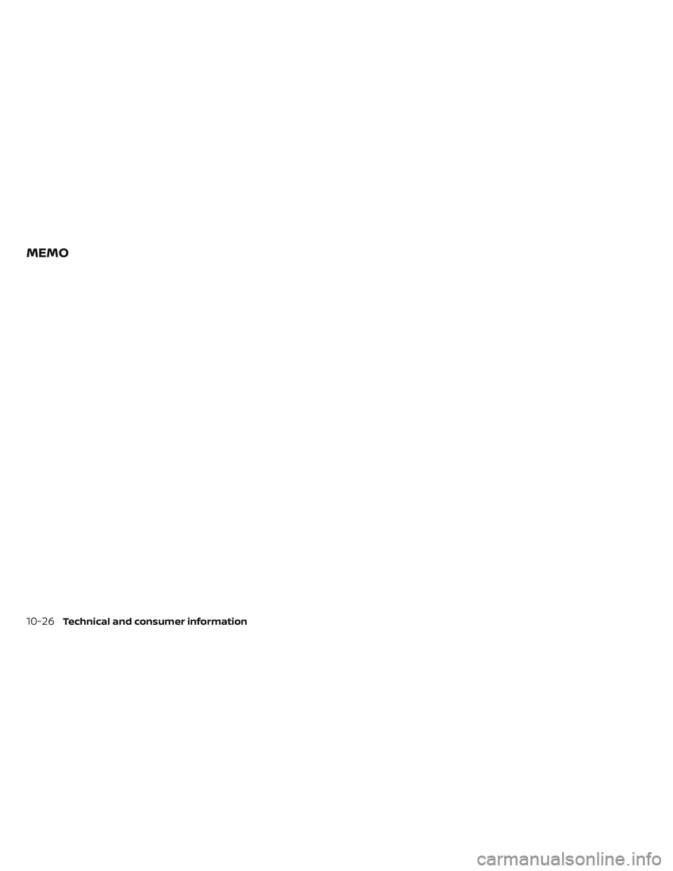 NISSAN LEAF 2023  Owners Manual MEMO
10-26Technical and consumer information 
