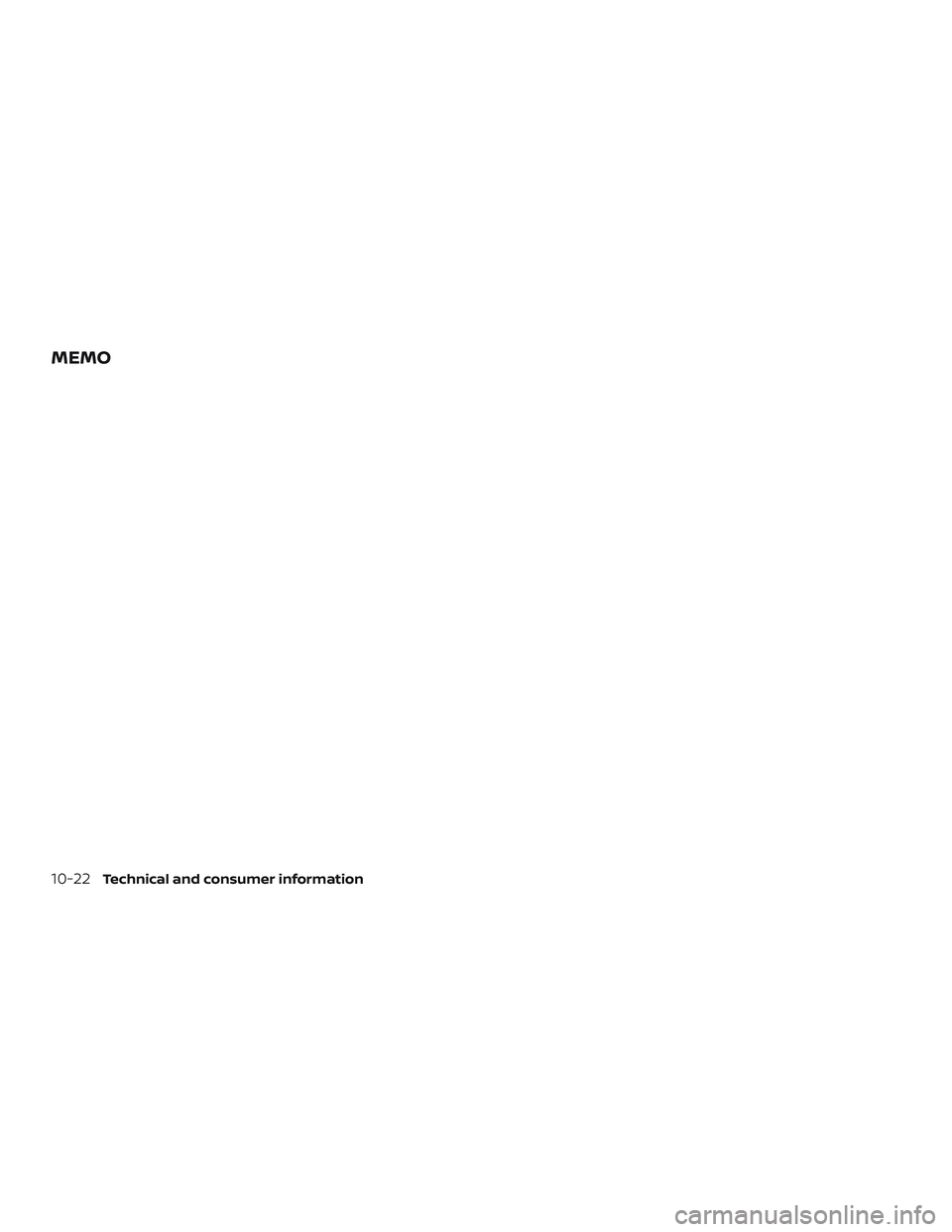 NISSAN MICRA 2023  Owners Manual MEMO
10-22Technical and consumer information 