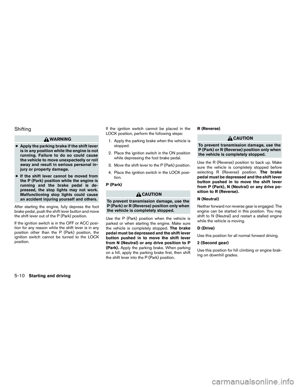 NISSAN MICRA 2011  Owners Manual Shifting 