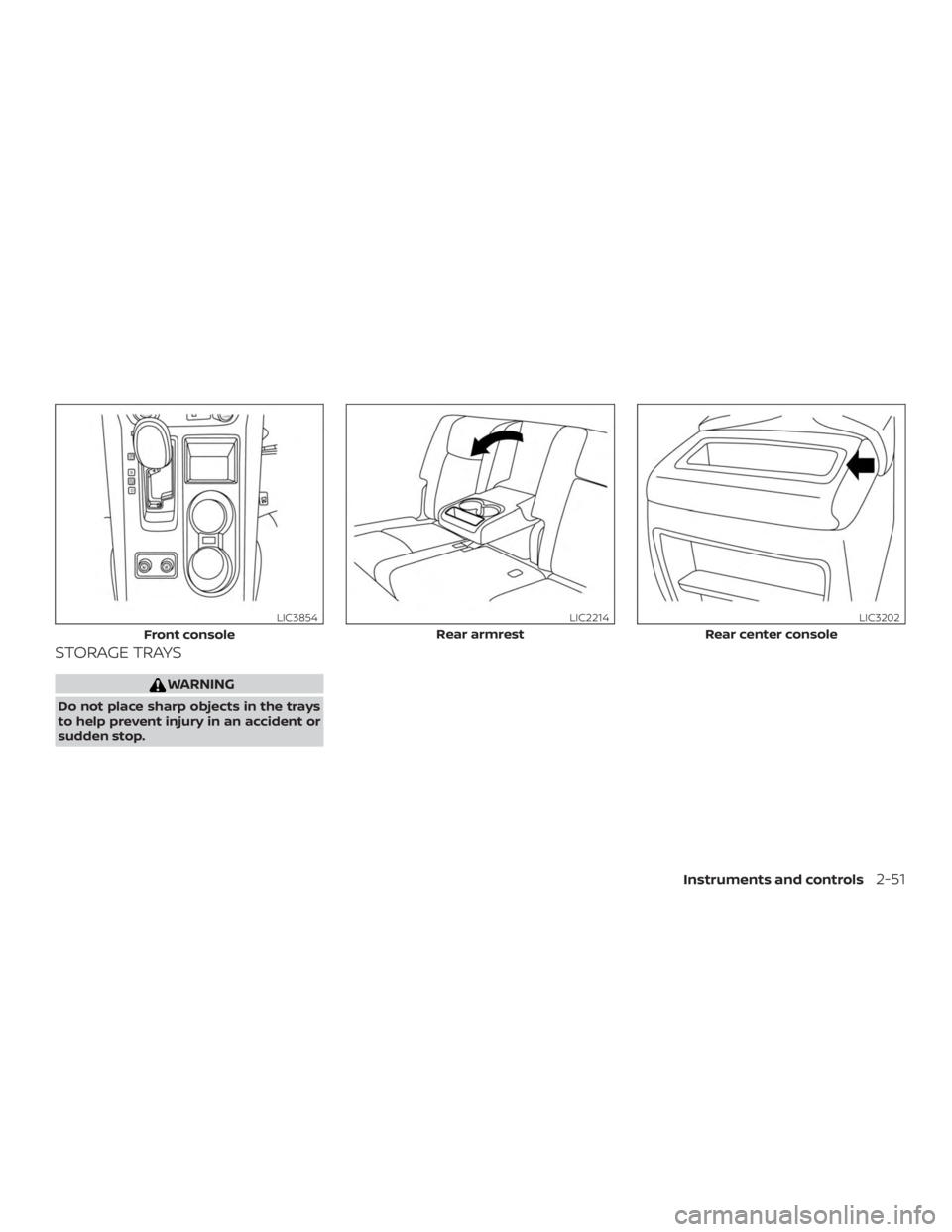 NISSAN MURANO PLATINUM 2018  Owners Manual STORAGE TRAYS 