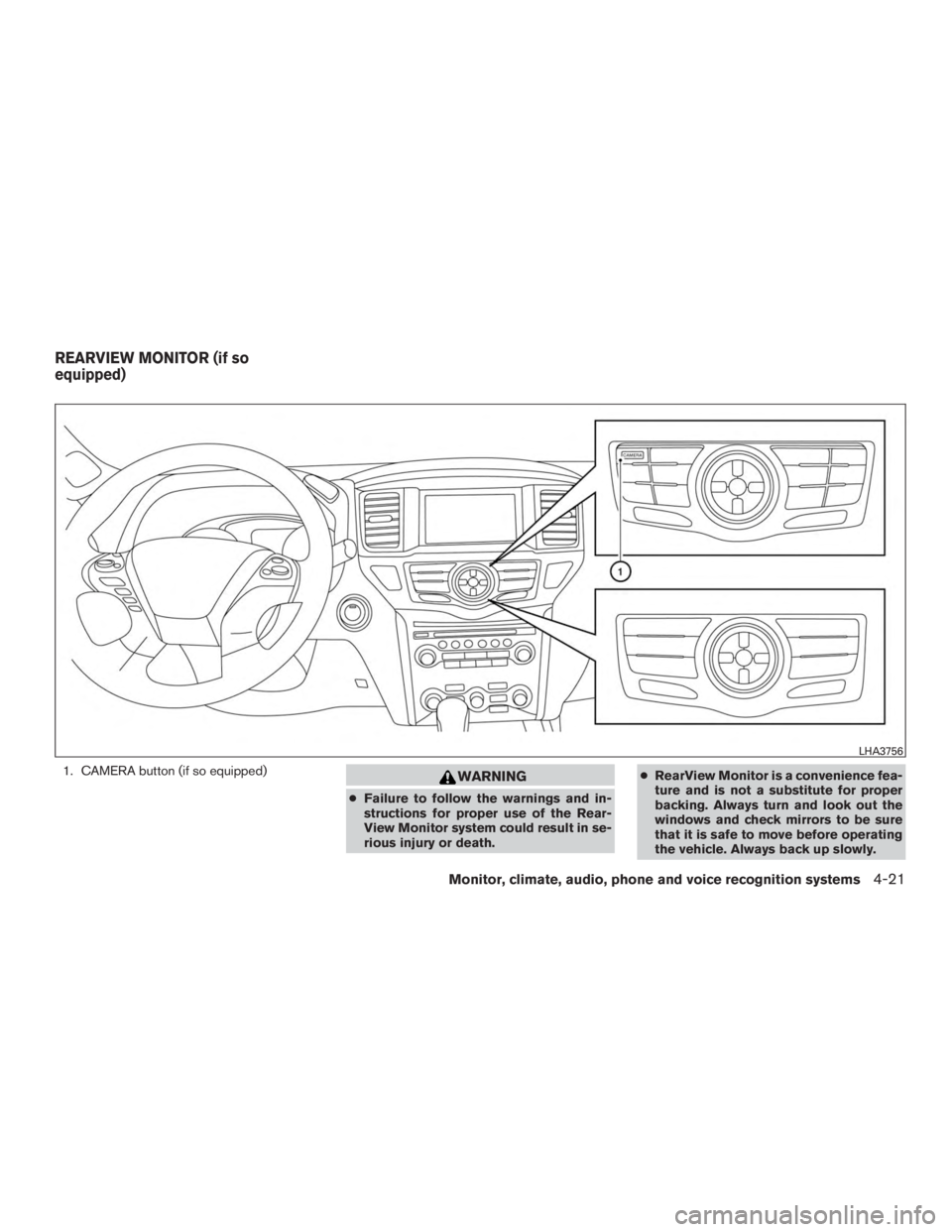NISSAN PATHFINDER PLATINUM 2016  Owners Manual 1. CAMERA button (if so equipped) 
