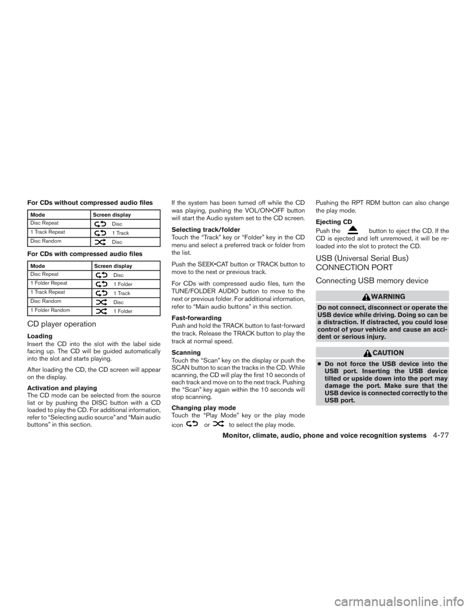 NISSAN PATHFINDER PLATINUM 2016  Owners Manual For CDs without compressed audio files 