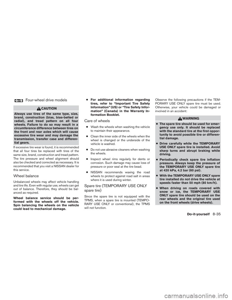 NISSAN PATHFINDER PLATINUM 2016  Owners Manual Four-wheel drive models 