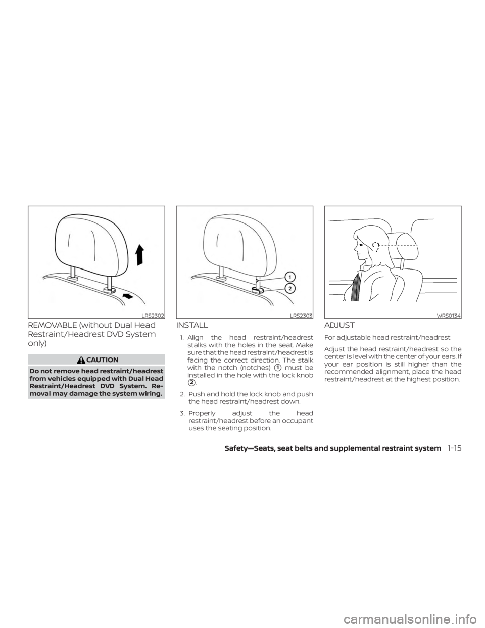NISSAN PATHFINDER PLATINUM 2018  Owners Manual REMOVABLE (without Dual Head
Restraint/Headrest DVD System
only) 
