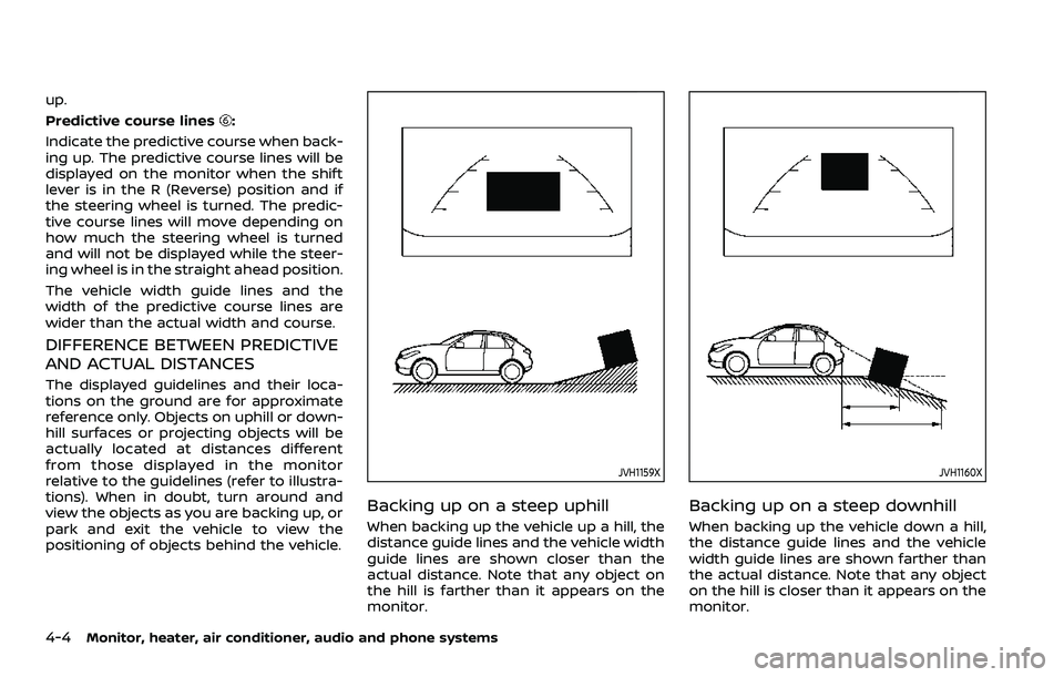 NISSAN ROGUE SPORT 2021 Owners Manual 4-4Monitor, heater, air conditioner, audio and phone systems
up.
Predictive course lines
:
Indicate the predictive course when back-
ing up. The predictive course lines will be
displayed on the monito NISSAN ROGUE SPORT 2021 Owners Manual 4-4Monitor, heater, air conditioner, audio and phone systems
up.
Predictive course lines
:
Indicate the predictive course when back-
ing up. The predictive course lines will be
displayed on the monito