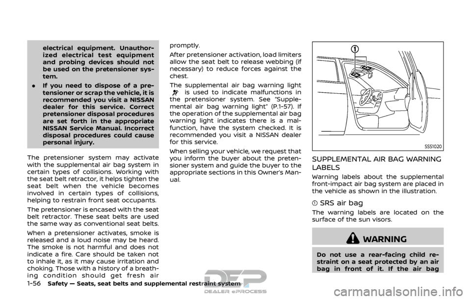 NISSAN ROGUE SPORT 2017 Owners Manual 1-56Safety — Seats, seat belts and supplemental restraint system
electrical equipment. Unauthor-
ized electrical test equipment
and probing devices should not
be used on the pretensioner sys-
tem.
. NISSAN ROGUE SPORT 2017 Owners Manual 1-56Safety — Seats, seat belts and supplemental restraint system
electrical equipment. Unauthor-
ized electrical test equipment
and probing devices should not
be used on the pretensioner sys-
tem.
.