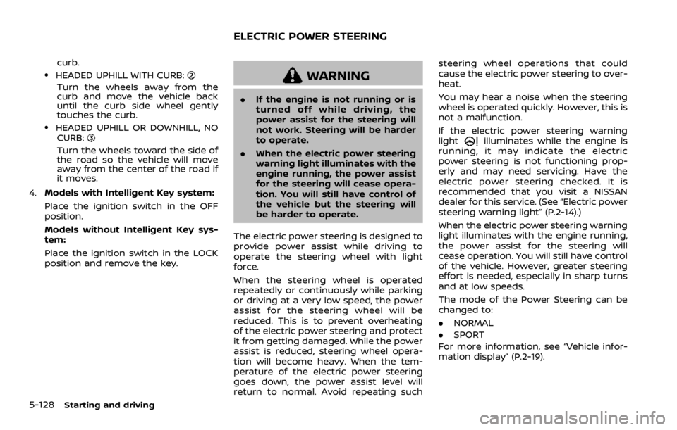 NISSAN ROGUE 2022  Owners Manual curb..HEADED UPHILL WITH CURB: 