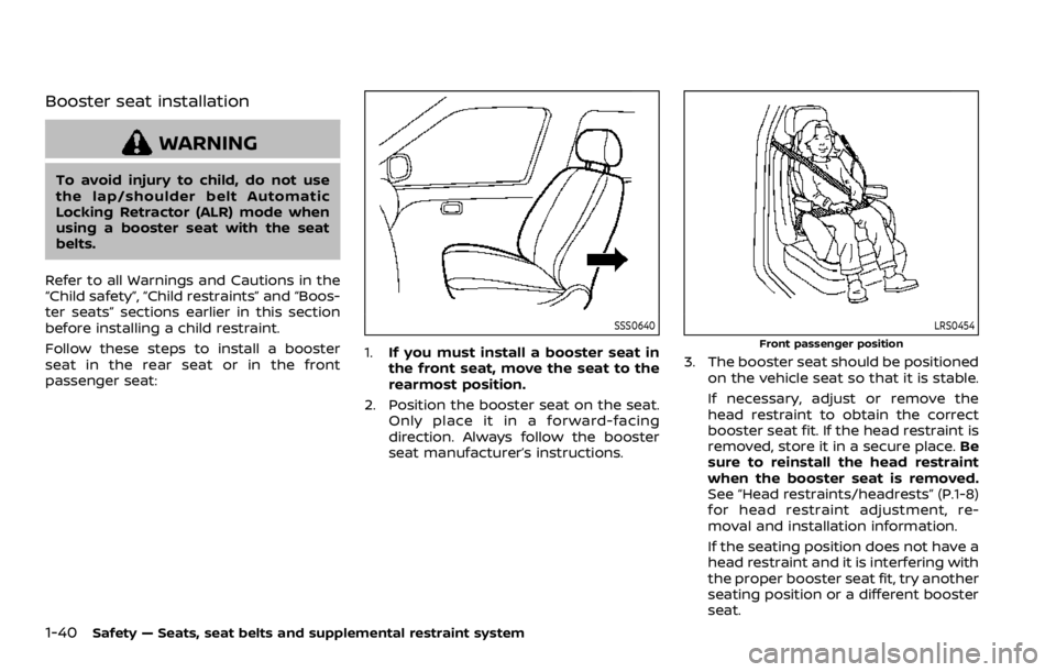 NISSAN ROGUE 2022  Owners Manual Booster seat installation 